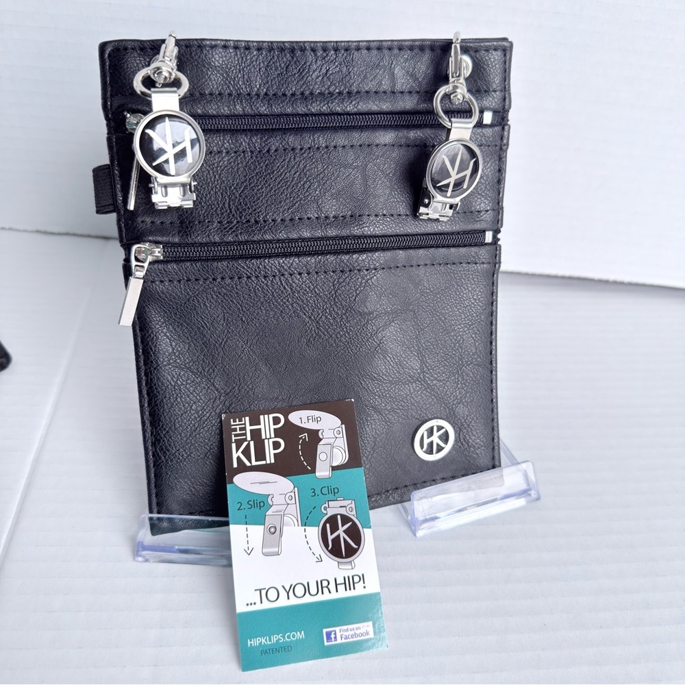 The Hip Klip Clip On Phone Wallet Black Crossbody Pouch NWOT